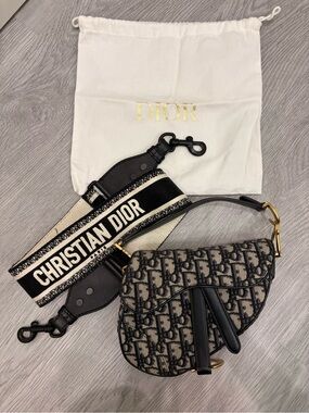 Dior Blue Oblique Canvas Mini Saddle Bag with Christian Dior Strap